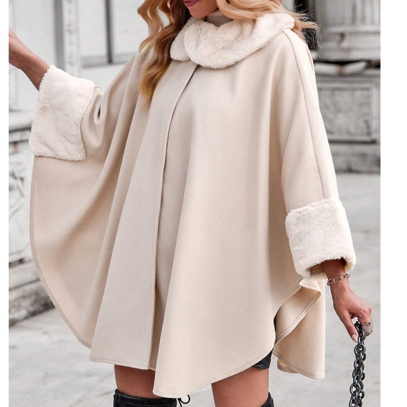 Classic Vegan Fur 3/4 sleeve Cape Jacket Coat - Picture 2 of 6